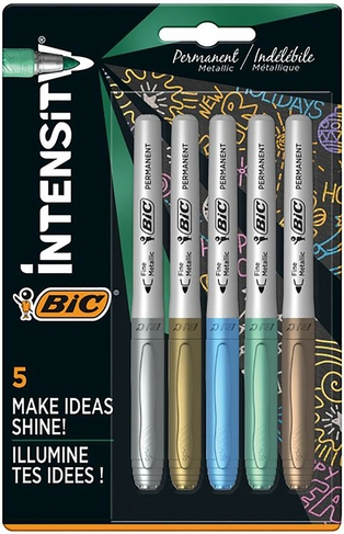 BIC Intensity Permanent Metallic Marker, Fine Tip, Gold and Sliver, Pack of  2