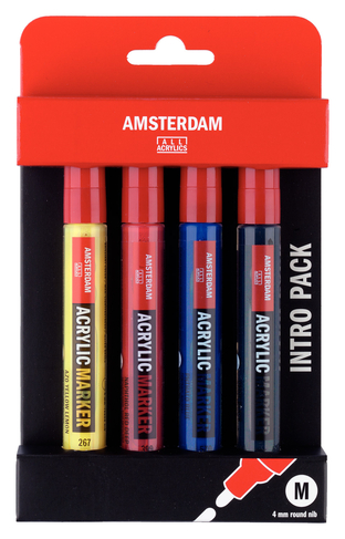 Amsterdam Acrylic Marker Set, Basic, Medium Nib (Pack of 4)