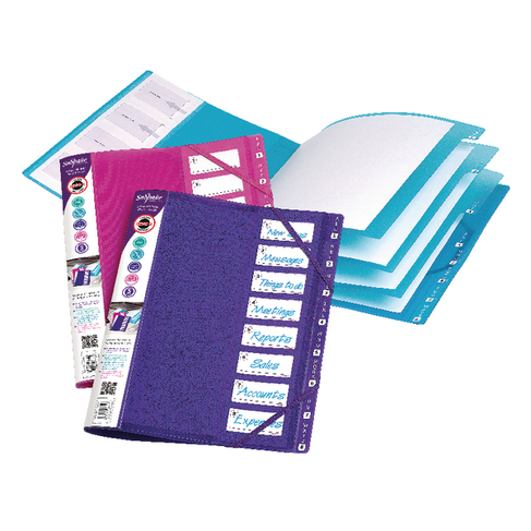 Snopake FileLastic 8-Part Elasticated File Electra Assorted (5 Pack) 14965
