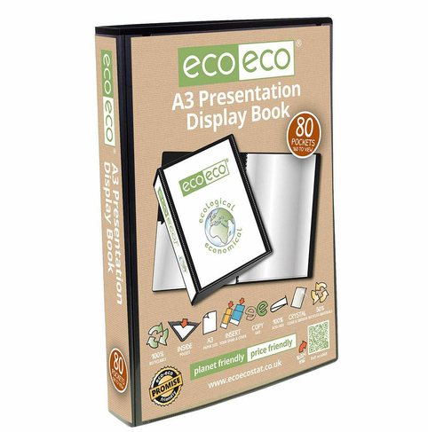 12 x eco-eco A5 50% Recycled 10 Pocket Black Folder Presentation Display Book 