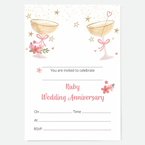 Pack of 10 Ruby Wedding Anniversary Invitations 