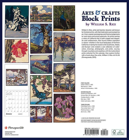 Rice Calendar 2022 Pomegranate Arts & Crafts Block Prints Of William S. Rice 2022 Wall Calendar  | Whsmith