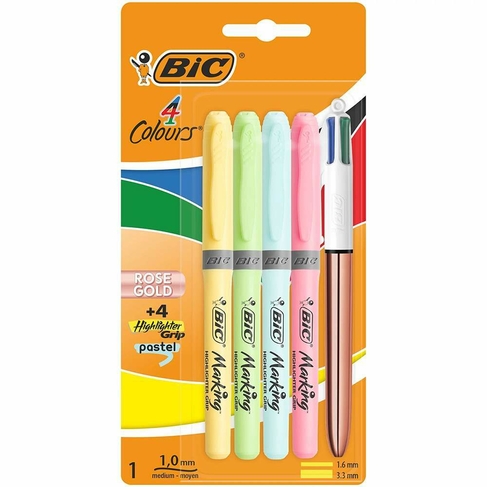 BIC Highlighter Grip Pastel Highlighters (Pack of 4) Plus BIC 4 Colour  Ballpoint Pen | WHSmith