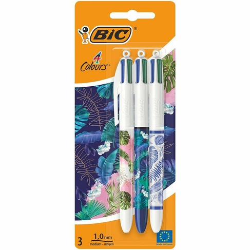 BIC 4 Colours Botanical Ballpoint Pens Assorted Ink (Pack of 3) | WHSmith