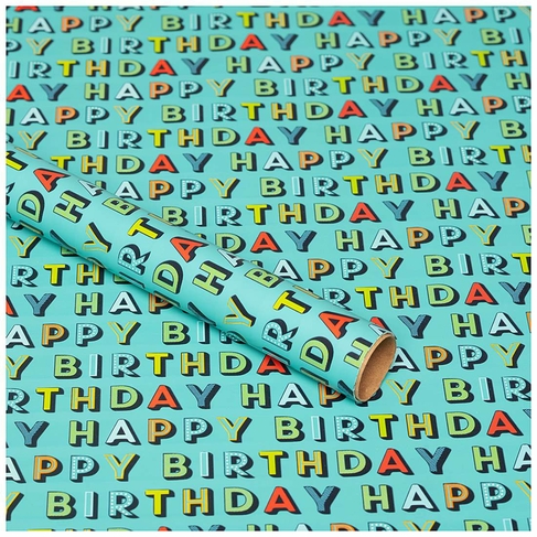 WHSmith 3M Blue Birthday Script Recyclable Gift Wrap | WHSmith