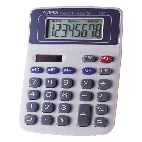 Aurora White/Blue 8-Digit Semi-Desk Calculator DT210