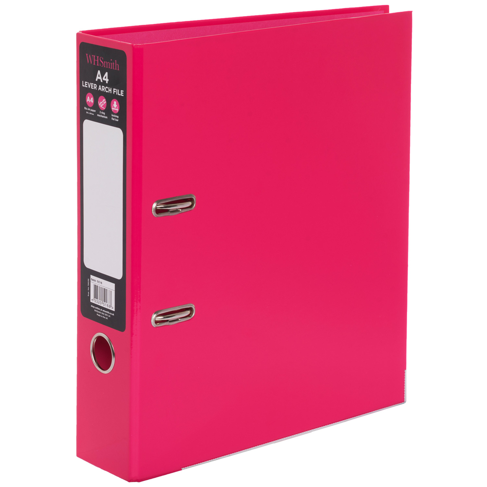 WHSmith Pink A4 Board Lever Arch File WHSmith