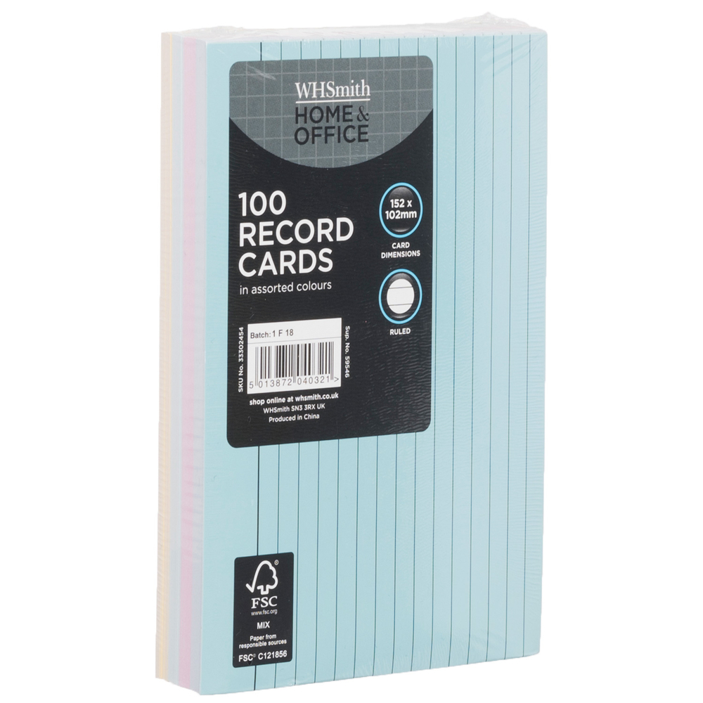 100 Record/Flash Cards 6"x4" or 5"x3"/White/Colour/Ruled/Student/Revision/2sided 