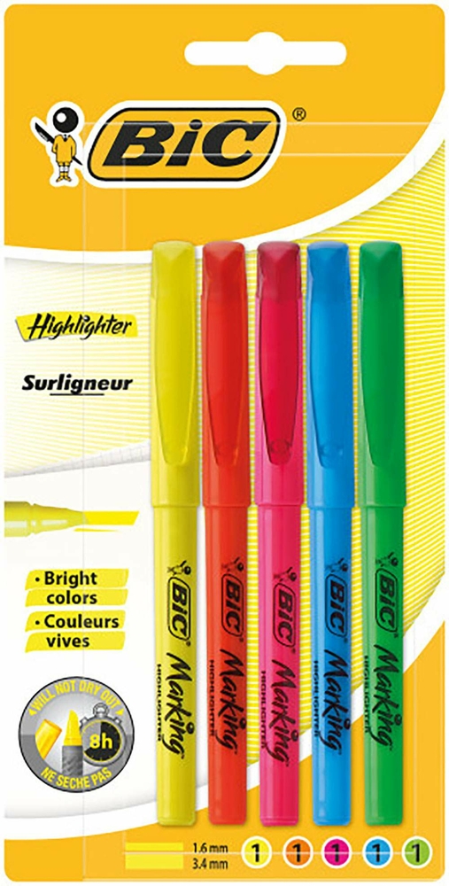 BiC Highlighter Pens, Assorted Ink (Pack of 5) WHSmith
