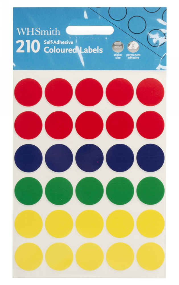 WHSmith Self Adhesive Large Coloured Spot Labels (Pack of 210) WHSmith