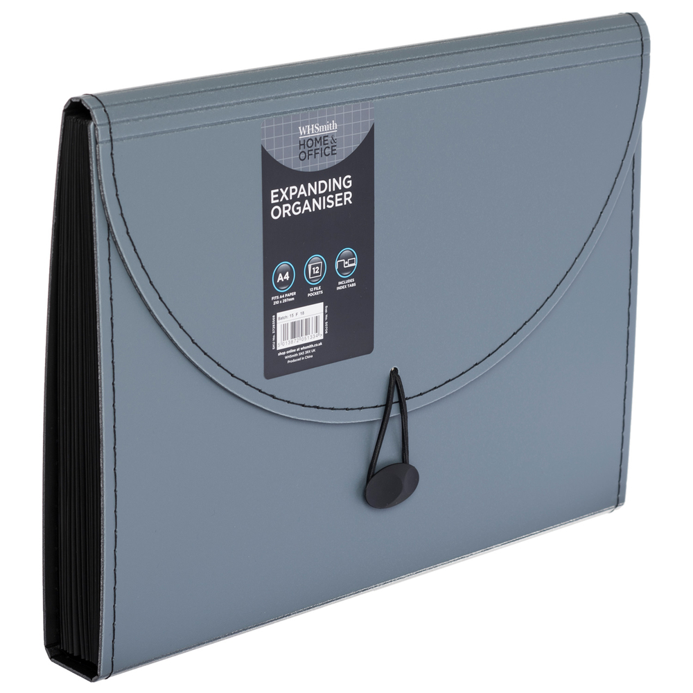 WHSmith Grey Stitched A4 Expanding File WHSmith