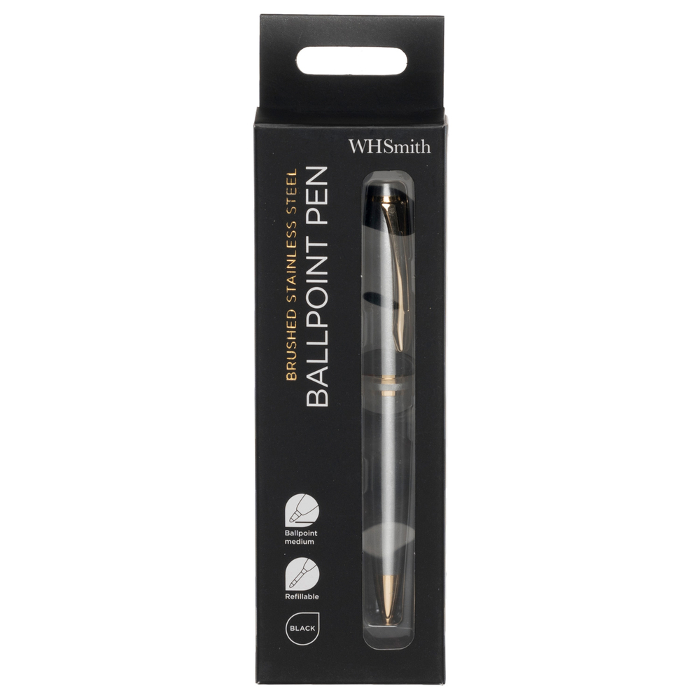 WHSmith Brushed Stainless Steel Ballpoint Pen, Black Ink WHSmith