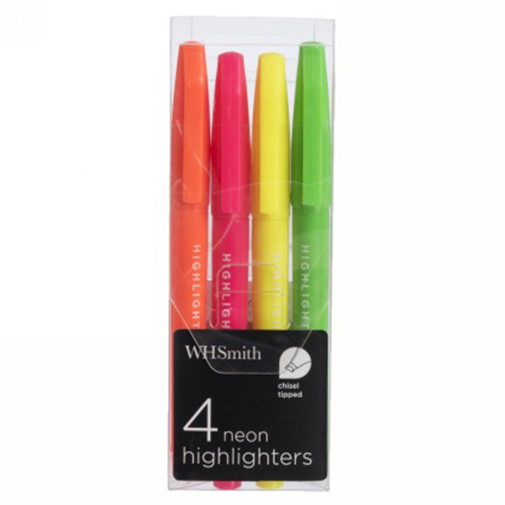WHSmith Slim Neon Highlighters (Pack of 4) WHSmith
