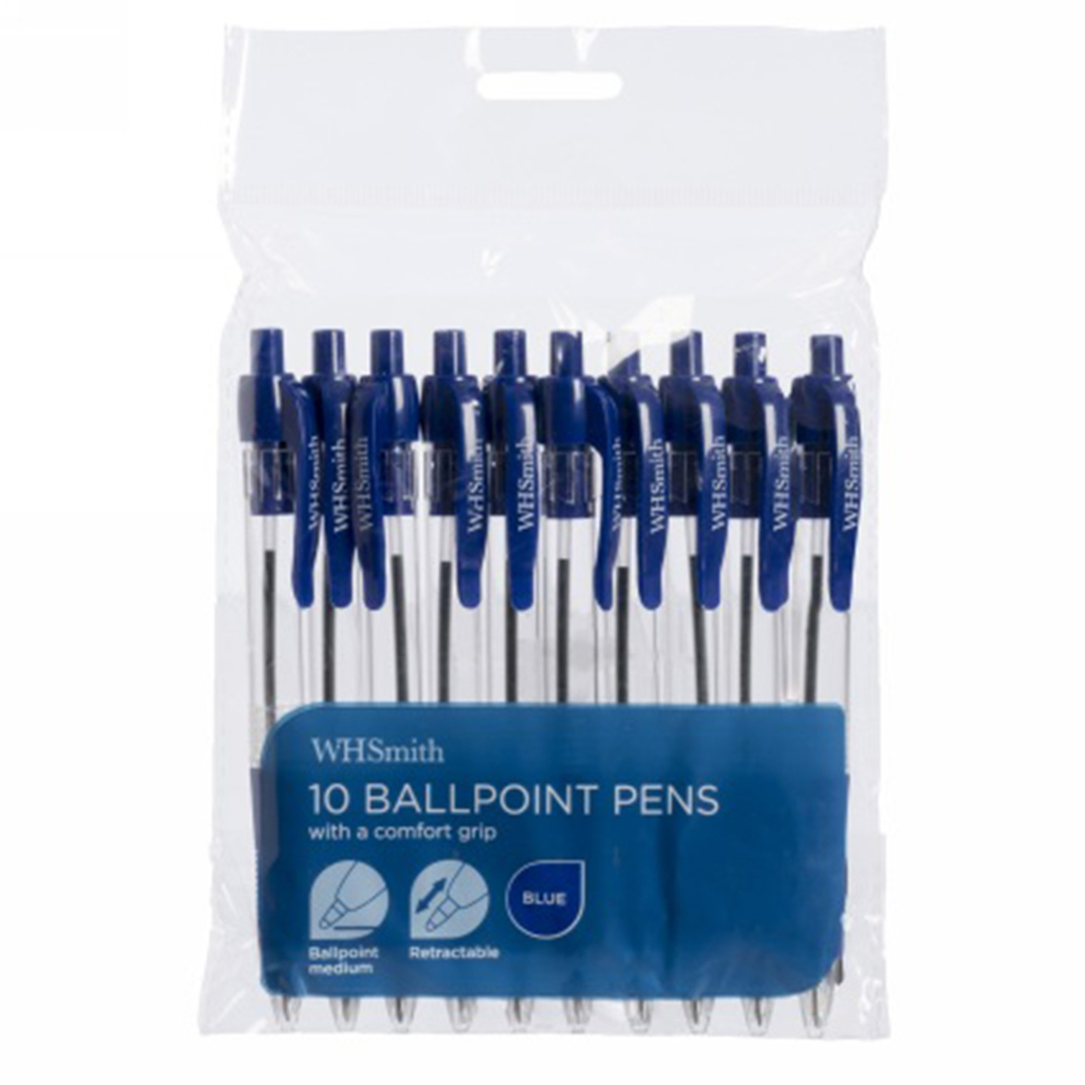 WHSmith Ballpoint Pens, Blue Ink (Pack of 10) WHSmith