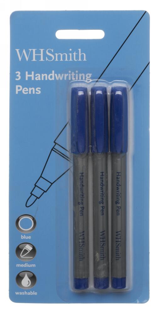 WHSmith Handwriting Pens, Blue Ink (Pack of 3) WHSmith